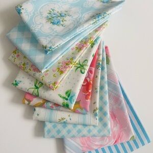 Floral Checkered vintage linens Fabric Bundle quilting sewing bundle 1/2 yard